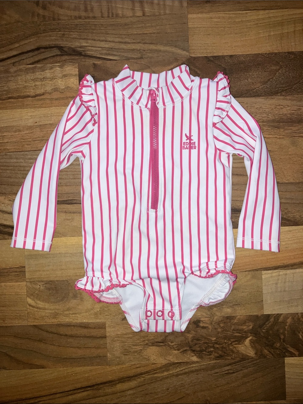 Eddie Bauer Striped zip rash guard bodysuit 12 months girls swimsuit